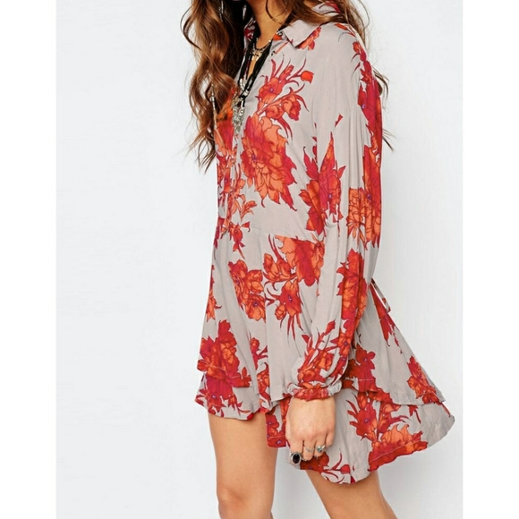 New FREE PEOPLE Floral Double-hem Mini Shirt Dress - Picture 4 of 7